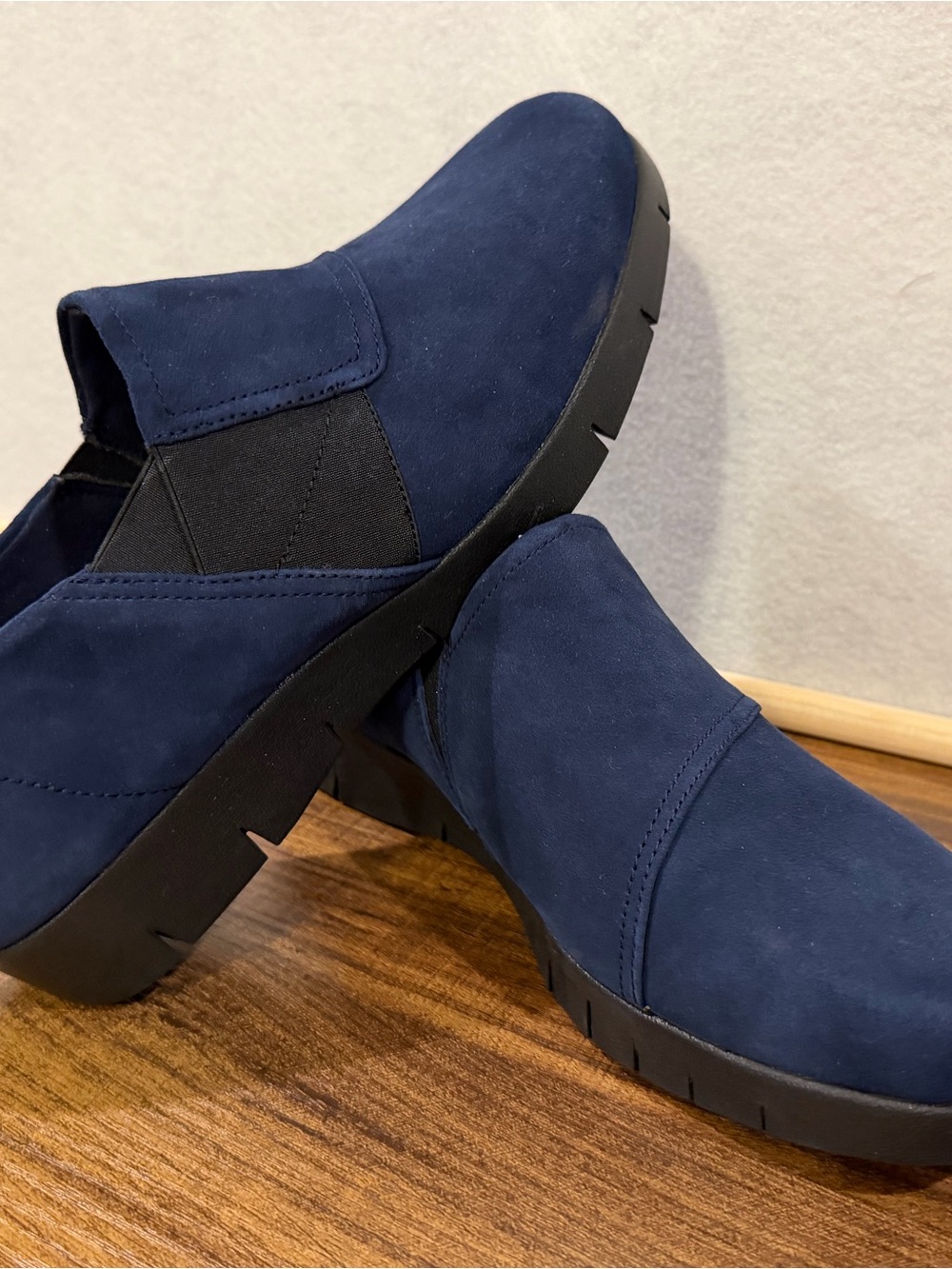 Clarks Navy Slip-On Suede-Look Mules